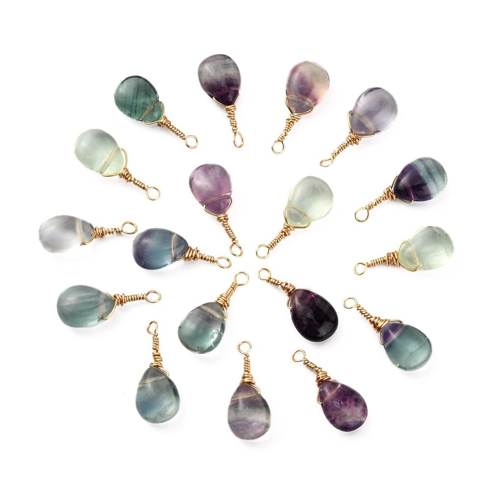 7222 25pcs Natural Fluorite Pendants Teardrop Stone Pendants Reiki Healing